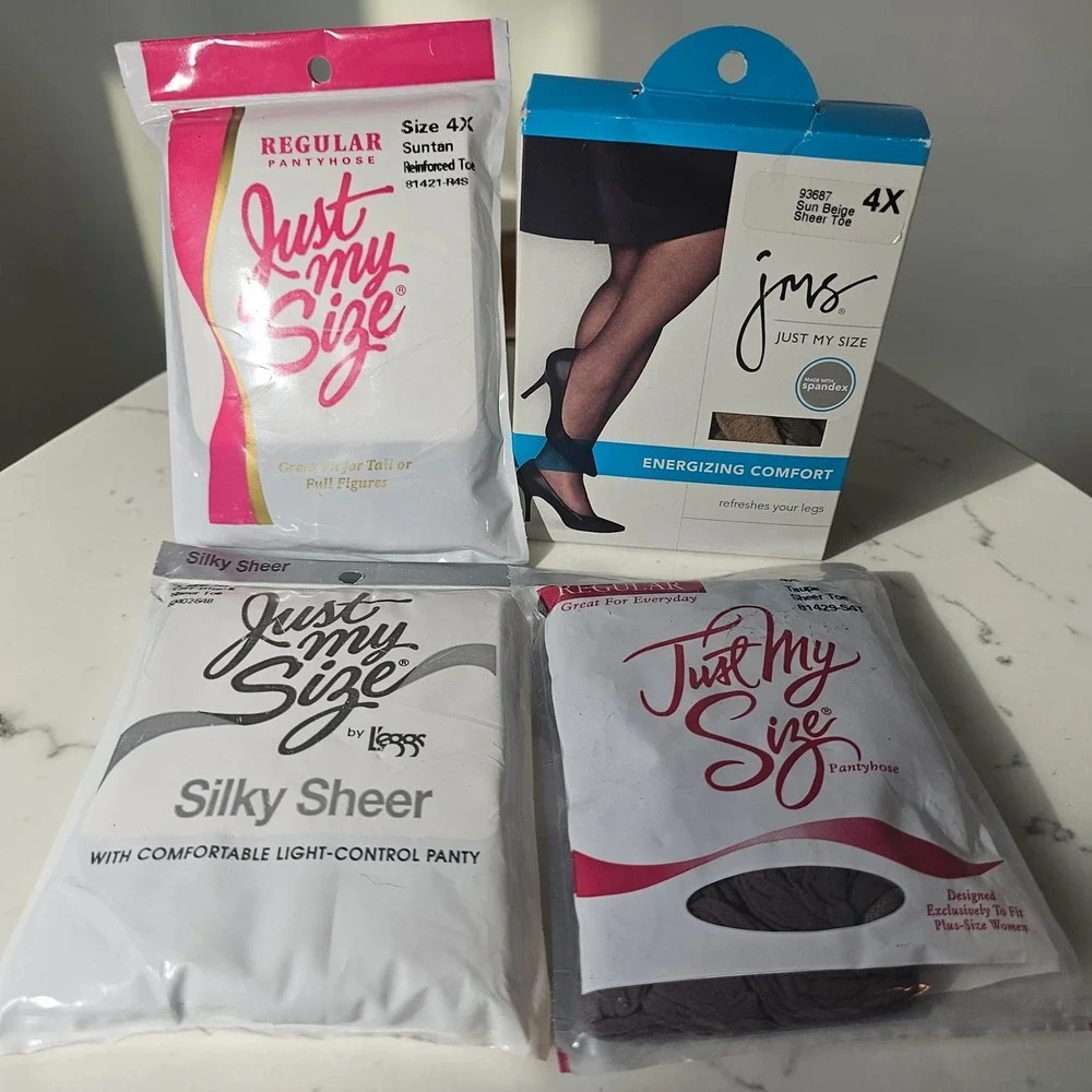 VTG Just My Size by Leggs Pantyhose Lot 4 Pairs SZ 4X Sheer Hosiery Multi Colors